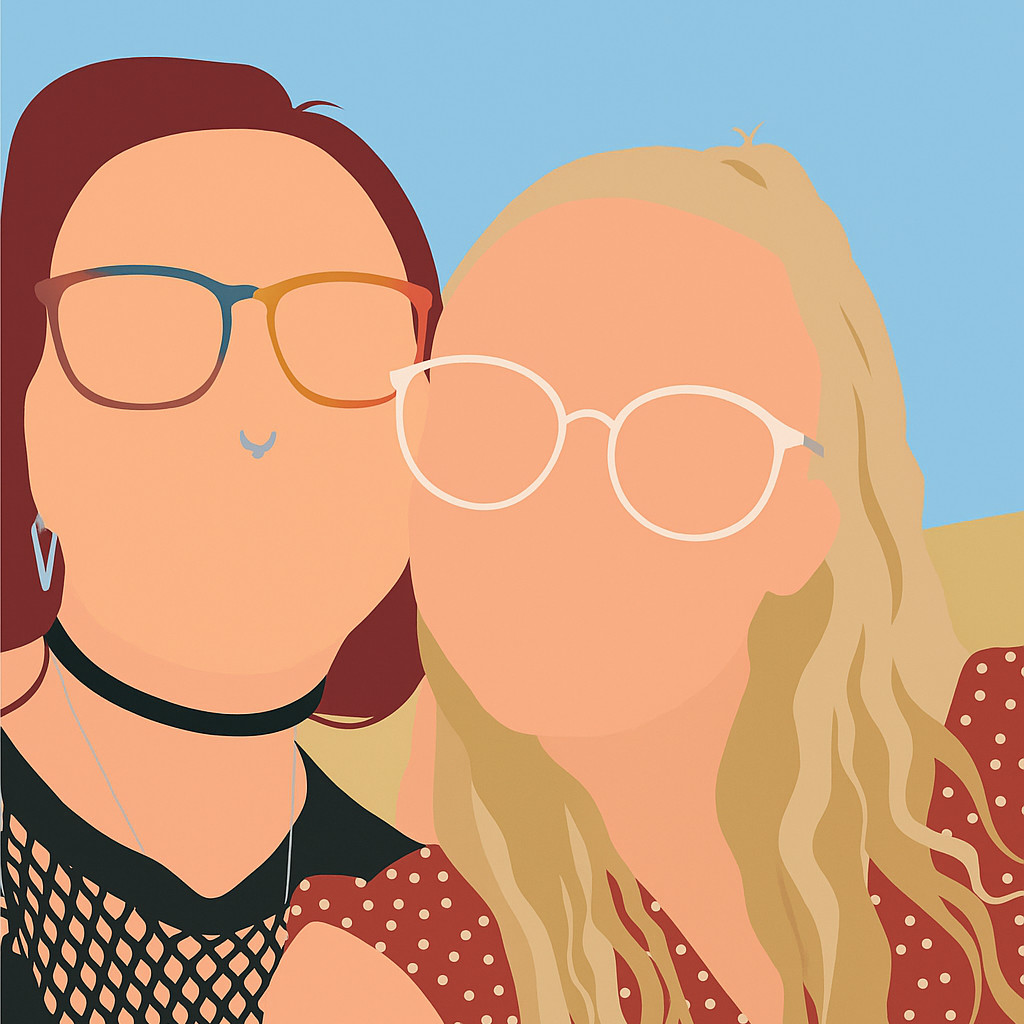 Personalized illustrated magnet featuring two best friends wearing glasses — hand-drawn from photo for friendship keepsake