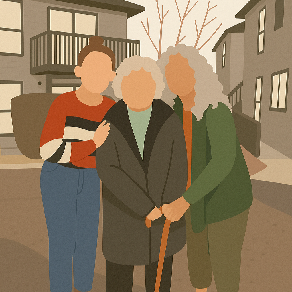 Illustrated magnet of three generations of women standing together — thoughtful family keepsake gift